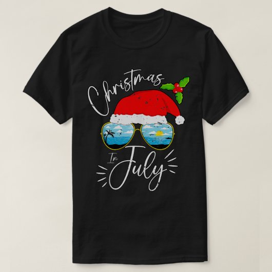 サンタハットサングラスサマーバケーションクリスマス Tシャツ (デザイン正面)