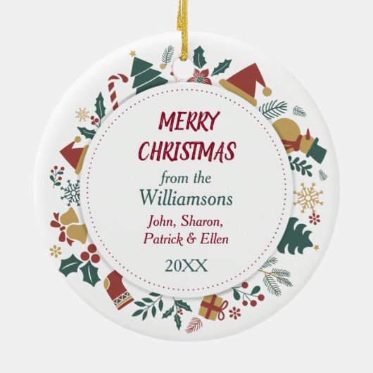 サンタハットシェットランドシェプドッグクリスマスリース セラミックオーナメント (裏面)