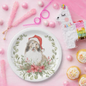 サンタハットシェットランド・ シープドッグ ペーパープレート (パーティー)