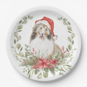 サンタハットシェットランド・ シープドッグ ペーパープレート (正面)