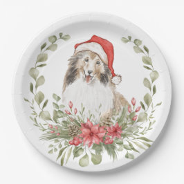 サンタハットシェットランド・ シープドッグ ペーパープレート