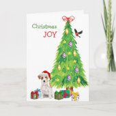 サンタハットジャックラッセルテリアアンドホリデーツリー シーズンカード (正面)