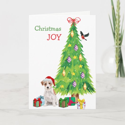 サンタハットジャックラッセルテリアアンドホリデーツリー シーズンカード (正面)