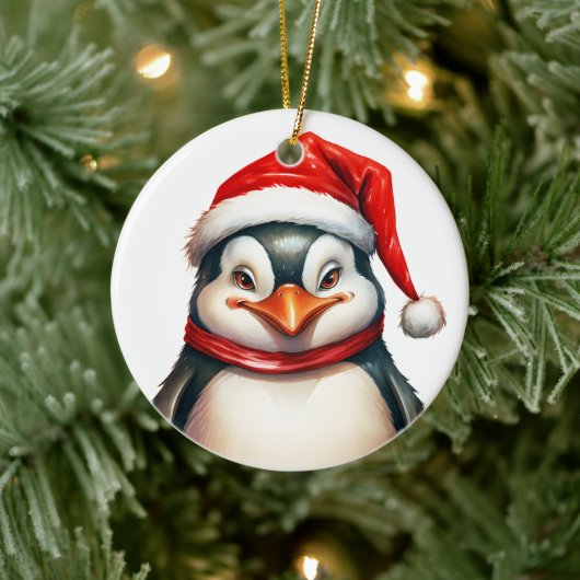 サンタハットスカーフかわいいメリークリスマスペンギン セラミックオーナメント (ツリー)