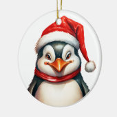サンタハットスカーフかわいいメリークリスマスペンギン セラミックオーナメント (左)