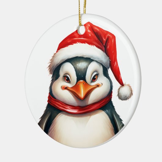 サンタハットスカーフかわいいメリークリスマスペンギン セラミックオーナメント (左)