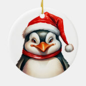 サンタハットスカーフかわいいメリークリスマスペンギン セラミックオーナメント (裏面)