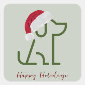 サンタハットスクエアクラシックステッカー付き犬の輪郭 スクエアシール (正面)