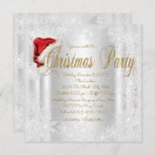 サンタハットスノーフレーククリスマスパーティの招待状 招待状 (正面/裏面)