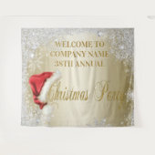 サンタハットスノーフレーククリスマスパーティー背景金ゴールド タペストリー (正面(横))