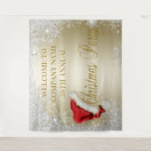 サンタハットスノーフレーククリスマスパーティー背景金ゴールド タペストリー (正面)