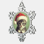 サンタハットスノーフレークフレームオーナメントの子猫 スノーフレークピューターオーナメント (右)