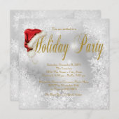 サンタハットスノーフレークホリデーパーティー 招待状 (正面/裏面)