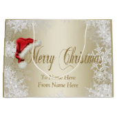 サンタハットスノーフレーク金ゴールドクリスマス ラージペーパーバッグ (正面)