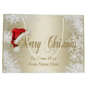 サンタハットスノーフレーク金ゴールドクリスマス ラージペーパーバッグ (裏面)