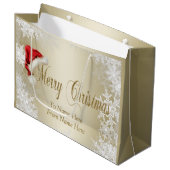 サンタハットスノーフレーク金ゴールドクリスマス ラージペーパーバッグ (正面アングル)