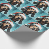 サンタハットダシュントのクリスマスを着たかわいい犬 ラッピングペーパー (角)