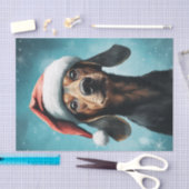 サンタハットダシュントのクリスマスを着たかわいい犬 薄葉紙 (クラフト)