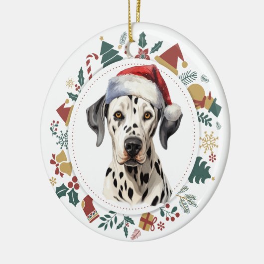 サンタハットダルマティアンドッグクリスマスイメージリース セラミックオーナメント (左)