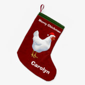 サンタハットチキンマの白メリーい鶏 スモールクリスマスストッキング (正面 (吊り時))