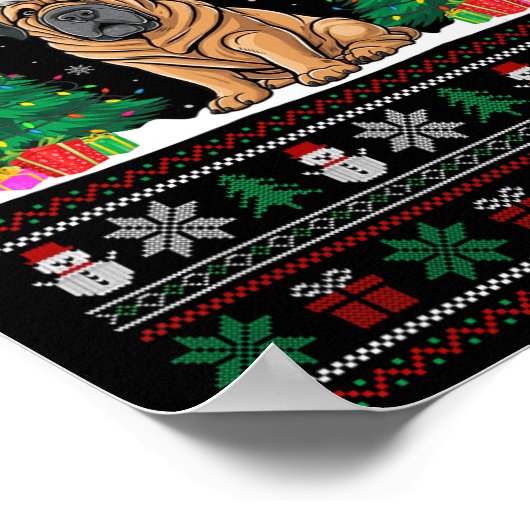 サンタハットチベットマスチフドッグクリスマスツリーのライトUgl ポスター (角)