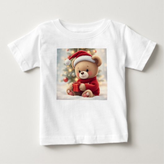 サンタハットテディベアベビーシャツ – Christmas Gift ベビーTシャツ (正面)