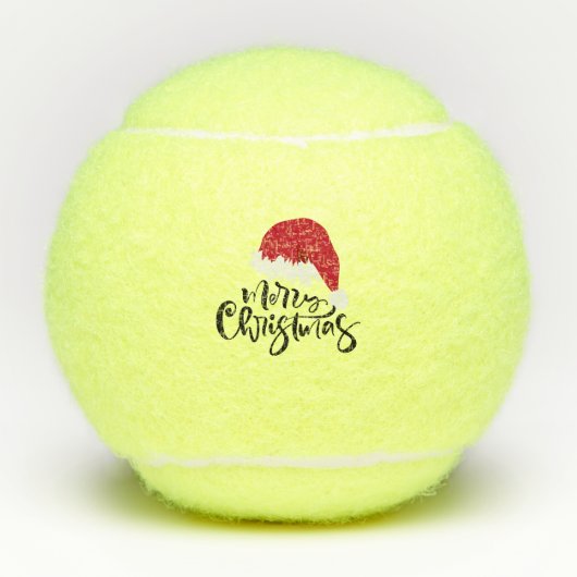 サンタハットテニスボールとテニスのメリークリスマス テニスボール (正面)