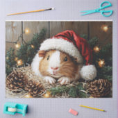 サンタハットデコパージュを着ているモルモット 薄葉紙 (クラフト)