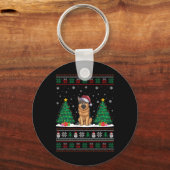サンタハットドイツの羊飼い犬クリスマスツリーライトアップUgl キーホルダー (正面)