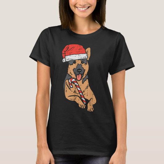 サンタハットドイツ羊飼い犬のクリスマス Tシャツ (正面)