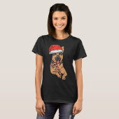 サンタハットドイツ羊飼い犬のクリスマス Tシャツ (正面フル)