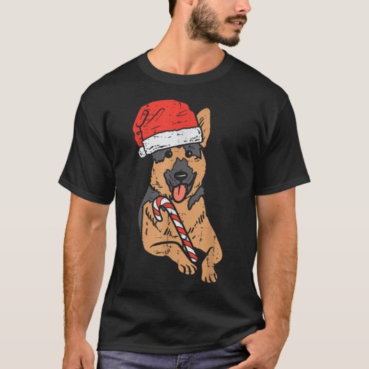 サンタハットドイツ羊飼い犬のクリスマス Tシャツ (正面)