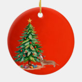 サンタハットドッグタンダックスシュンレッドメリークリスマス セラミックオーナメント (裏面)