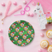 サンタハットナインのボールパターン（緑） ペーパープレート (パーティー)