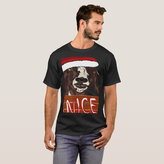 サンタハットニースサインクリスマスヤギを着ている Tシャツ (正面フル)