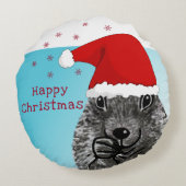 サンタハットハッピークリスマスキュートなプレーリードッグ ラウンドクッション (裏面)