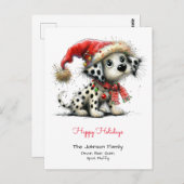 サンタハットハッピーホリデーのダルマチアンパピー ポストカード (正面/裏面)