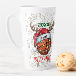 サンタハットバスケットボールトナカイ クリスマスの楽しみ スポーツ カフェラテマグ