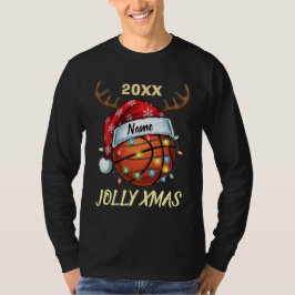 サンタハットバスケットボールトナカイ クリスマスの楽しみ スポーツ Tシャツ
