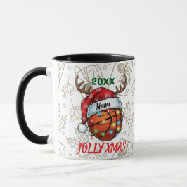 サンタハットバスケットボールトナカイ クリスマス 楽しい スポーツ マグカップ