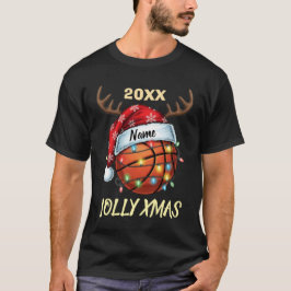 サンタハットバスケットボールトナカイ クリスマス 楽しい スポーツ Tシャツ