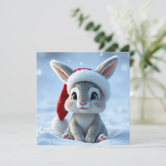 サンタハットバニークリスマスグリーティングカード シーズンカード (スタンド正面)