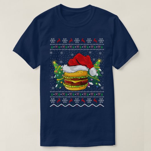 サンタハットバーガー恋人クリスマスギフト醜いバーガークリス Tシャツ (デザイン正面)