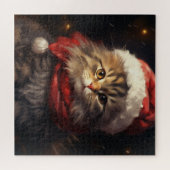 サンタハットパズルのクリスマスキャット ジグソーパズル (横)