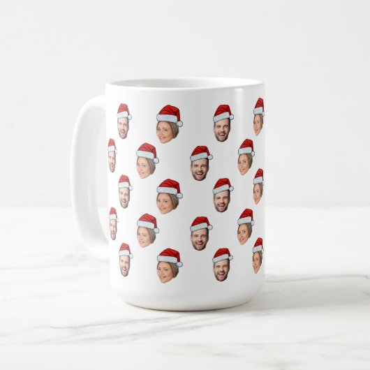 サンタハットパーソナライズされた顔2写真クリスマスプレゼント コーヒーマグカップ (正面左)