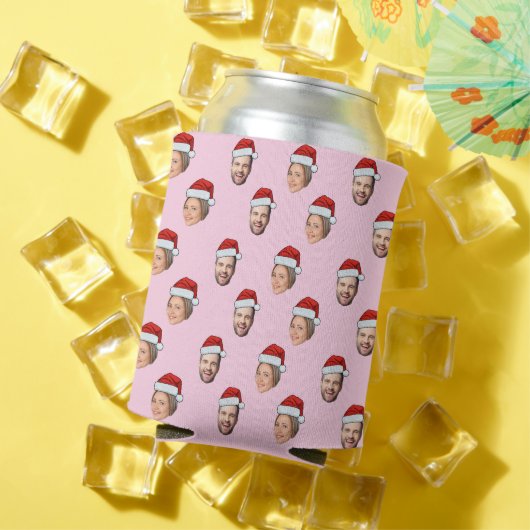 サンタハットパーソナライズされた顔2写真クリスマスプレゼント 缶クーラー (インサイチュ 夏)