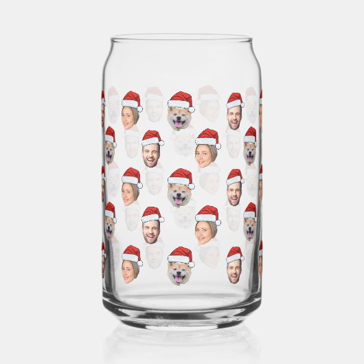 サンタハットパーソナライズされた顔3写真クリスマスプレゼント ガラス缶 (正面)