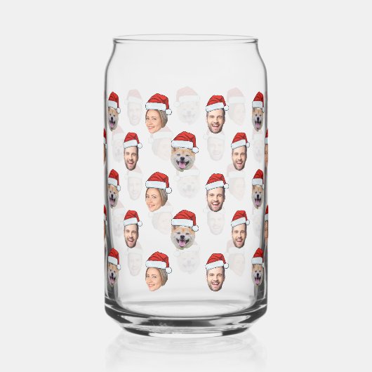 サンタハットパーソナライズされた顔3写真クリスマスプレゼント ガラス缶 (裏面)