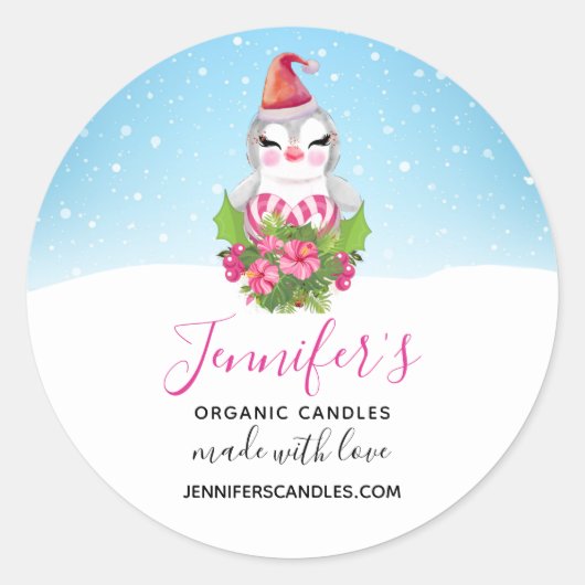 サンタハットビジネスのキュートクリスマスペンギン ラウンドシール (正面)