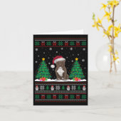 サンタハットピットブルドッグクリスマスツリーライト醜いS カード (黄色い花)